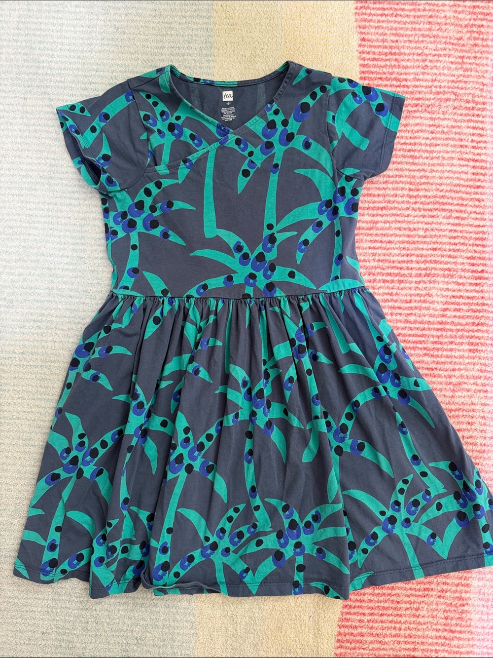 Tea Collection Gray & Teal Printed Short Sleeve Dress